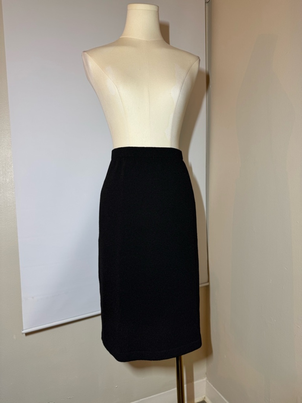 Helen Hsu Ribbed Knit Pencil Skirt Size L Black Wool Blend